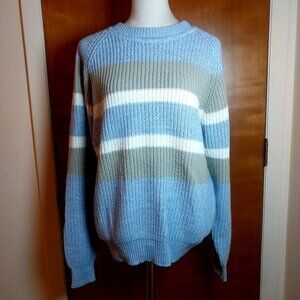 ST JOHN'S BAY VTG XL BLUE/GRAY/WHITE BOLD STRIPE SWEATER